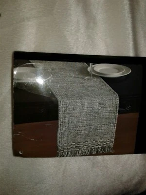 Brittany Table Runner 13 X 90 Inch 100% Cotton Spot Clean Grey new - Image 1 of 4