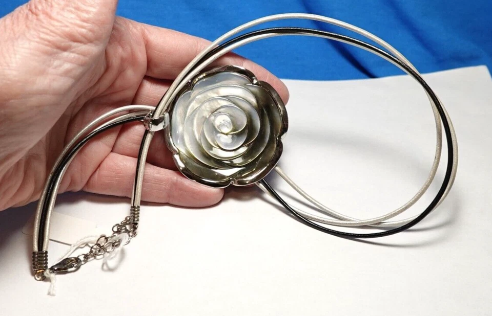 COLLAR DE PLATA ESTERLINA PLATA CUERO NEGRO CORDÓN COLGANTE FREGONA 18" 20 GRAMOS Foto 1 de 3