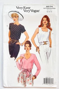 Vogue Easy 8574 Vintage Scallop Neckline Tops, Sizes 12 14 16, Uncut FF 1990s - Picture 1 of 3