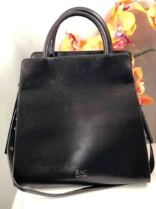 ZAC Zac Posen Eartha Black & Beige Leather North/South Large Satchel Shopper Bag - Picture 1 of 9