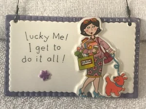 Christmas ornament plaque dept 56 Lady & dog doing it all EX5003 - Picture 1 of 6