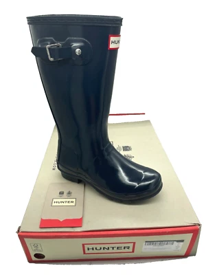Hunter Kid 原装光泽雨靴海军蓝美国尺寸 2B/3G — 第 1/4 张图片