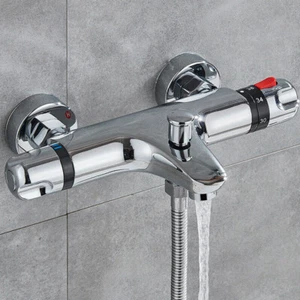Badewannenarmatur mit Thermostat, Badarmatur Wannenbatterie Chrom System - Bild 1 von 10