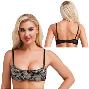 #S Women 1/4 Cup Lace Bra Tops Underwire Bras Bandeau Lingerie Underwear Club - Picture 1 of 12