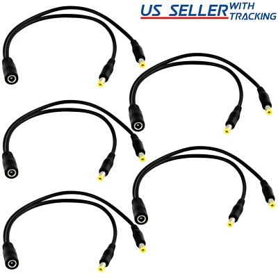 (5-Pack) DC Power Splitter Cable Cord Adapter 1:2 CCTV Security Camera DVR LED - Image 1 of 2
