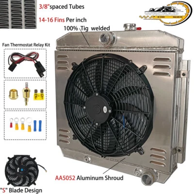 Aluminum Cooling Radiator + Fan Shroud For 1955-1957 1956 Chevy Block V8 Bel Air - Image 1 of 4