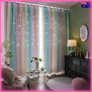 Star Thermal Blackout Curtains - 2 Layer Fabric, Eyelet, Bedroom Blockout Drapes - Picture 1 of 9