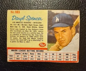 1962 Post #103 Daryl Spencer Hand Cut (a); RARE FIND!! - Picture 1 of 1
