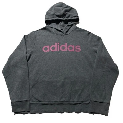 Adidas Hoodie Sweatshirt Women’s 2X Gray Pink Spell Out Logo Sportswear Hipster - Image 1 of 4