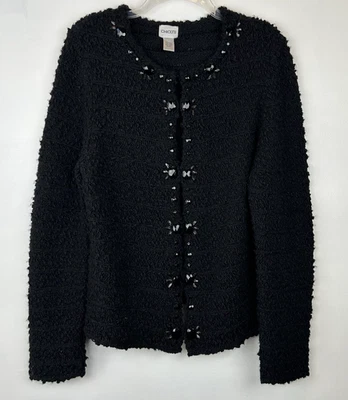 Chicos Cárdigan Suéter Mujer XL Adornado Negro Joya Old Money 3 Lujo Foto 1 de 4