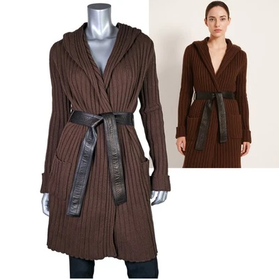 CARDIGÃ GUCCI SUÉTER MARROM CINTO COURO CASHMERE tamanho P PEQUENO - Imagem 1 de 4