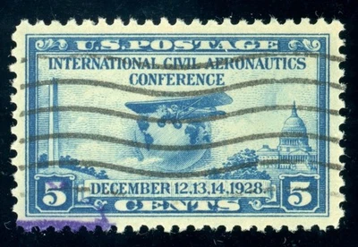 US Stamp #650 Aeronautics Conf. 5c - PSE Cert - XF 90 - USED - SMQ $25.00 - Image 1 of 3