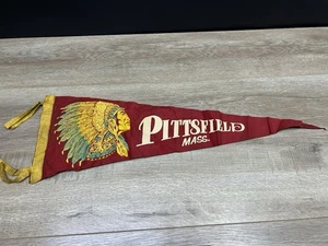 Vintage Pittsfield Massachusetts Indian Chief Felt Flag Pennant - Picture 1 of 14