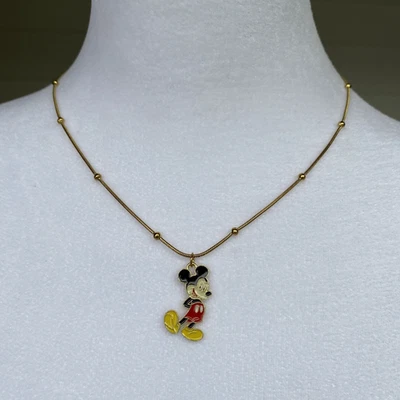 Handmade Disney Mickey Mouse Gold Plated Stainless Steel Necklace Dainty Retro Foto 1 de 4