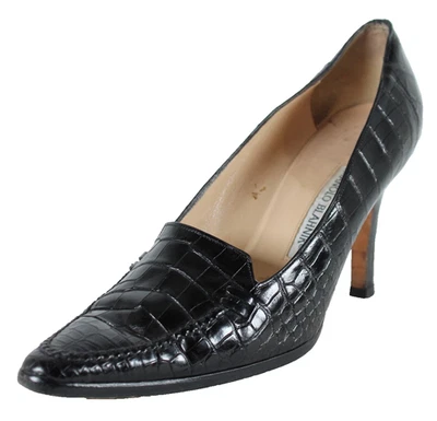 Zapatos de salón MANOLO BLAHNIK piel de cocodrilo negro punta puntiaguda 38 Foto 1 de 4