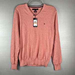 Nuevo con etiquetas Suéter Tommy Hilfiger 100% Algodón Premium Cuello en V Pequeño Salmón - Imagen 1 de 7