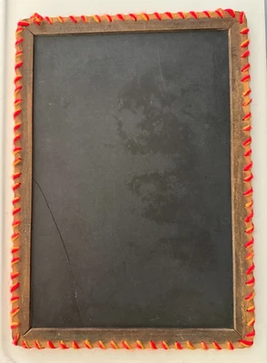 Antique Schoolhouse Handheld Double Sided Slate Wood Frame, Wrap Yarn on Border - Image 1 of 4