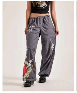 Pantalones de chándal Ed Hardy Y2K Love Kills Slowly de nailon gris estampado gráfico calavera grandes - Imagen 1 de 18