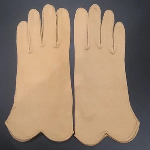 Vintage 1940er Elvette Dawnelle hellbraune Damenhandschuhe mit Jakobsmuschelrand Größe 7 sehr weich - Bild 1 von 11