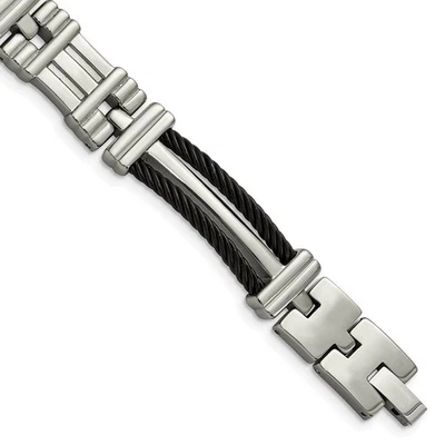 10mm Men's Titanium and Black Cable Link Bracelet - Image 1 of 4
