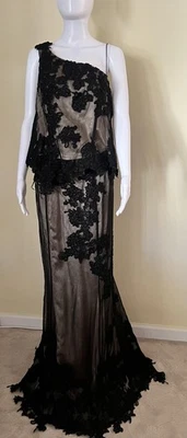 Impresionante top y falda negra de noche de 2 piezas Alberto Makali, talla 12 Foto 1 de 4
