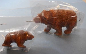 vintage HAND CARVED syroco wood bear figurines set of 2 - Picture 1 of 3