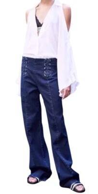 Pantalones de mezclilla NANETTE LEPORE acampanados talla 4 con cordones pierna ancha de moda pasarela cintura alta Foto 1 de 4