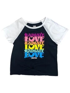 Justice Girls Radiate Love Knot Front Short Sleeve T-Shirt Colorful Logo - Picture 1 of 2