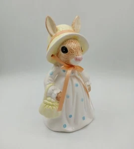 Vintage Lefton Miss Bunny Rabbits Coin Bank with Stopper Easter Spring Pink Bow - Picture 1 of 16