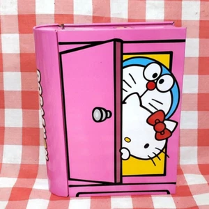 Hello kitty Doraemon collaboratiotin Pink Box tin toy Sanrio Genuine Rare - Picture 1 of 6