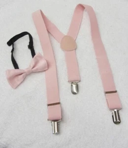 Pink Elastic Suspenders with Bow Tie Kids Boys Girls Children Metal Clasps - Picture 1 of 4