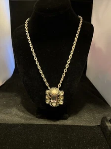 Vintage Victorian Pendant Necklace Mirrored Glass and Faux Opal Removable Brooch - Picture 1 of 3