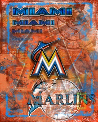 Miami Marlins Poster, Miami Marlins Artwork Gift, Florida Marlins FREE SHIPPING - Image 1 of 4