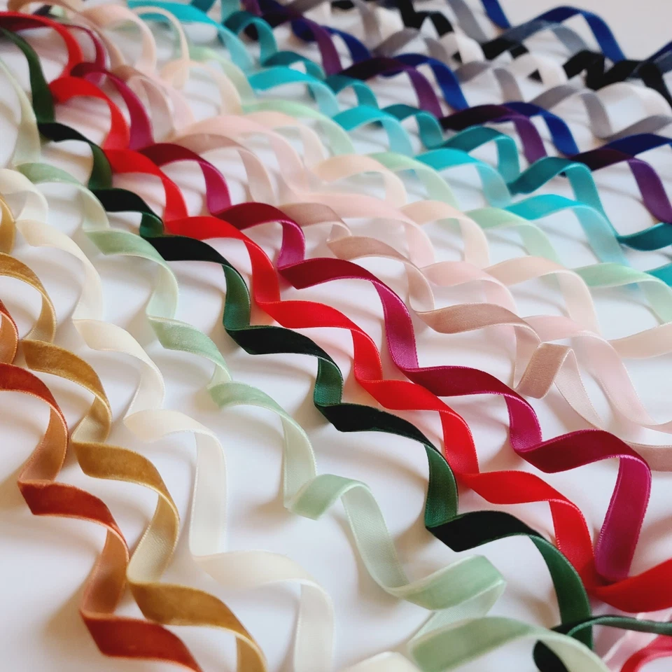 Velvet Ribbon 10mm wide single sided - 23 Colours - 1M 5M 10M 45M Bulk Full Roll - Image 1 of 2