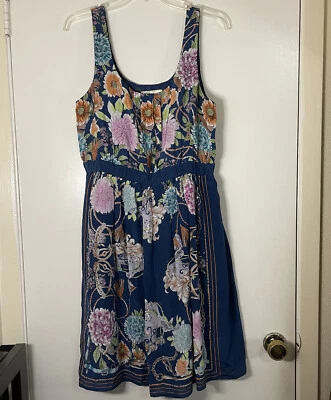 Anthropologie Moulinette Soeurs Mini Vestido Azul Floral Seda Con Bolsillos Mediano Foto 1 de 4