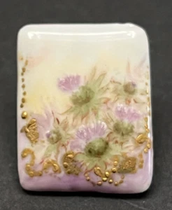 BEAUTIFUL Rectangle FLOWER/FLORAL w/Gold Gilt Porcelain Button - 1-1/8" (H9) - Picture 1 of 3