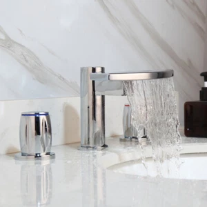 Grifo mezclador fregadero de baño plateado grifo bañera de cascada pico 2/3/5 piezas grifo de latón - Imagen 1 de 42
