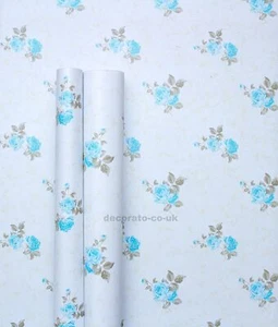 5m Blau Blumen Rose Shabby Chic Klebe Rückseite Kleber Tapete Möbel Aufkleber - Bild 1 von 5