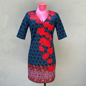 Plenty Tracy Reese Juana Dress Short Sleeve Shift Blue Red Women Conservative 2 - Picture 1 of 6
