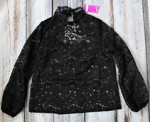 John Zack Women's Black Lace Top Polyester High Neck Long Sleeve UK Size 14 - Picture 1 of 4