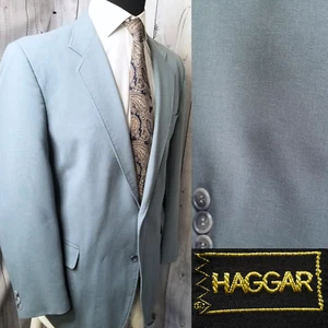 Blazer uomo vintage Haggar pastello blu polvere lana 46 cappotto sportivo giacca USA - Foto 1 di 23
