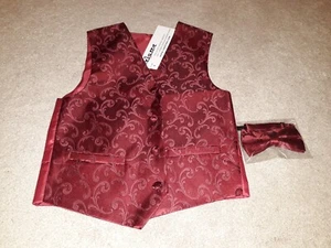 *NEW* Dark Red Boys Waistcoat and Bow Tie Set (2-3 years) - Picture 1 of 7