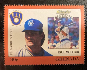 Estampilla de Granada Paul Molitor Milwaukee Brewers HOF 1988 MLB - Imagen 1 de 1