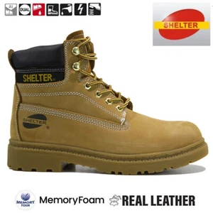 Herren Leder Sicherheit Stahl Zehenkappe breite Passform Gehen Arbeit Stiefeletten Schuhe Größe - Bild 1 von 26