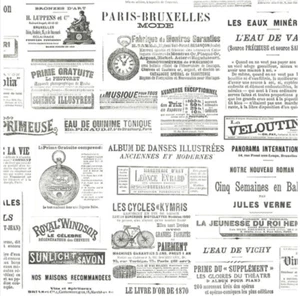 3 Double Rolls VINTAGE FRENCH NEWSPAPER WALLPAPER 57 Sq Ft Each BLACK WHITE Lot - Picture 1 of 9