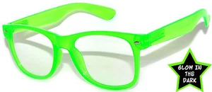 GLOW IN THE DARK VINTAGE RETRO OWL CLEAR LENS SUNGLASSES PARTY GREEN - Picture 1 of 2