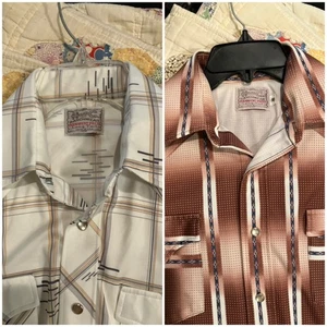 EUC 2 Abstract SW style USA HBARC SS shirt size 16 & 15.5 Chest 46" & 44" Med/LG - Picture 1 of 11