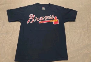 Majestic Atlanta Braves #9 Youth Medium 10-12 Baseball T-shirt Navy Cotton MLB - Picture 1 of 7