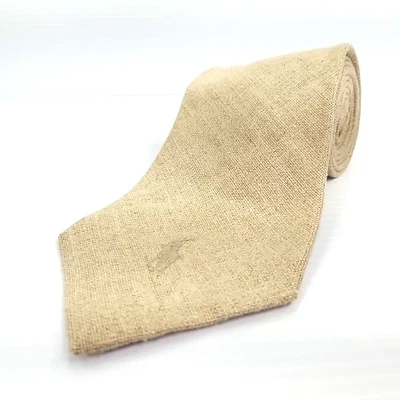 Vtg Polo Ralph Lauren Luxury Tie Beige 100% Linen Necktie Pony Logo 56" x 4" - Image 1 of 4