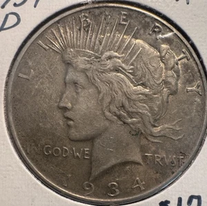 1934-D $1 PEACE SILVER ONE DOLLAR - Picture 1 of 2